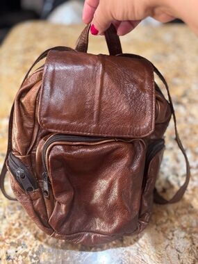 Women Leather Mini Backpack in Brown